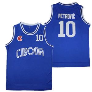 T-shirts masculins Sport Basketball Jerseys Cibona 10 Petrovic Jersey Embroderie Sewoutdoor Sportswear Hip-hop Culture Bule J240506