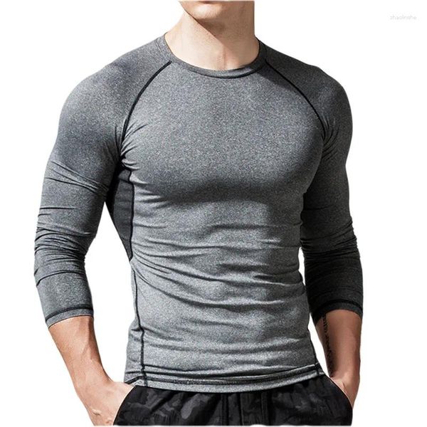 Camisetas para hombre, camiseta deportiva de secado rápido, traje de Fitness elástico ajustado, ropa de manga larga de compresión