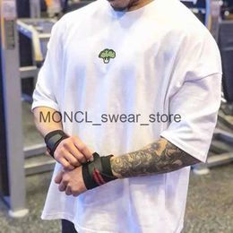 T-shirts masculins sport t-shirt à manches à manches courtes pour hommes à manches courtes émouvailles Gym de fitness frère élastique muscle marque tendance grande taille h240408