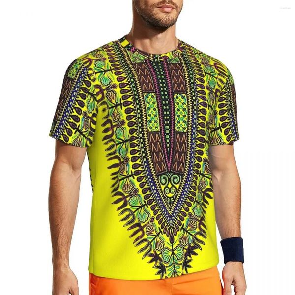 Camisetas para hombre, Camiseta deportiva para hombre, camisetas Dashiki amarillas, camisetas de verano con estampado africano, camisetas gráficas Vintage con cuello redondo, Idea de regalo