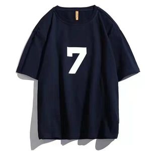 Camisetas deportivas para hombre, camiseta sencilla con estampado de número 7, cuello redondo, camiseta de manga corta para parejas, camisetas informales de algodón versátiles