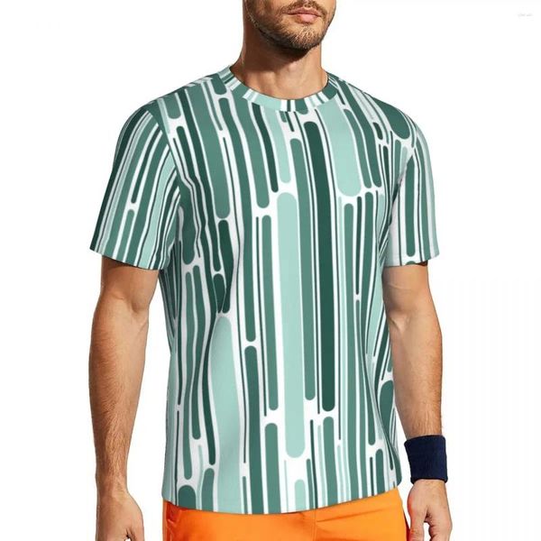 Camisetas para hombre, ropa deportiva, camisa para pareja, camisetas Retro de los años 70 con línea verde, camisetas de playa geométricas abstractas de Harajuku, camisetas con gráficos Vintage con cuello redondo