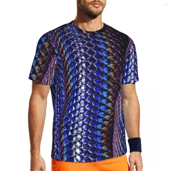 T-shirts pour hommes Chemise de sport pour hommes Coloré Snakeskin Harajuku Brillant Bleu Imprimé T-shirts d'été O Cou Y2K Classique Graphique Hauts