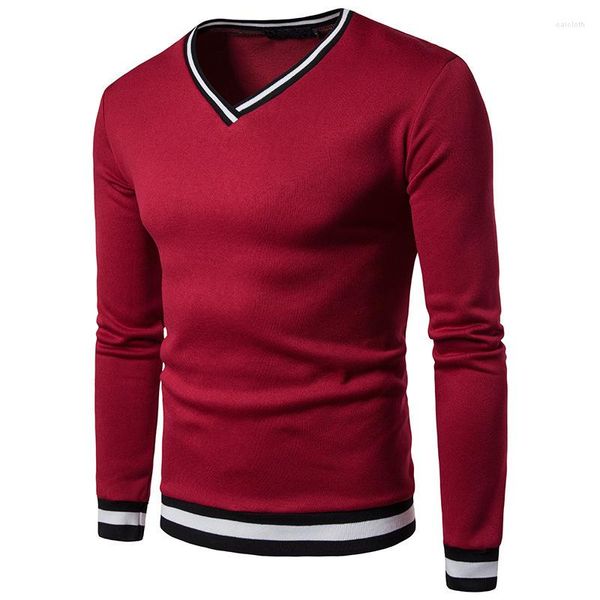 Camisetas de hombre Primavera y otoño Negro Blanco Color-block V-cuello Luo Kou Casual Vacation Sweater Top