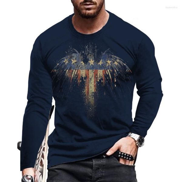 Camisetas para hombre, camiseta de manga larga para primavera y otoño, camiseta con cuello redondo a la moda con estampado 3D, camiseta de tendencia urbana, camiseta de gran tamaño