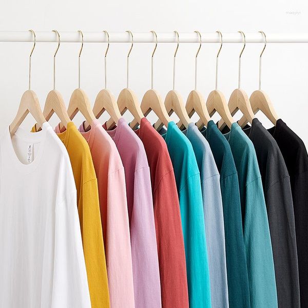 Camisetas para hombre, camiseta holgada de manga larga con cuello redondo para primavera y otoño para hombre y mujer, camiseta blanca de algodón puro con parte inferior