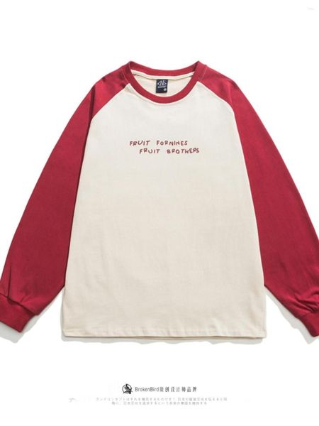 T-shirts pour hommes Spring and Automn Vin Red Raglan Sleeve à manches longues Couleur de contraste à manches