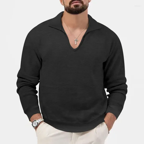 Camisetas para hombres Primavera y verano Ropa básica para hombre Top Casual Cuello en V Hombre Manga larga Ropa negra Ropa de calle Jerseys sólidos Camisetas Gota