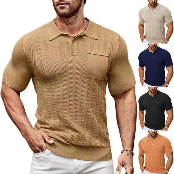 Camisetas para hombres Moda de primavera y verano Solapa de punto Camisa de manga corta a rayas Tops para hombre Hombres medianos A