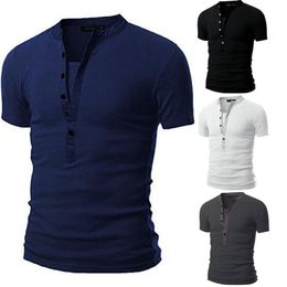 Camisetas para hombres Cander de primavera y escote de verano Moda coreana Slim Camiseta de manga corta Men Cops Botón