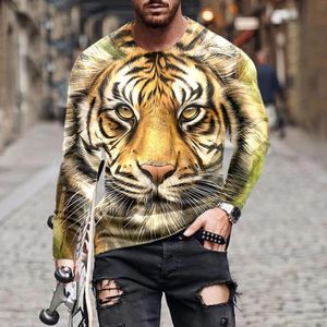 Camisetas para hombres Primavera Otoño Camisetas con estampado de león 3D Hombres Casual Mangas largas de gran tamaño Streetwear Hip Hop Tops Ropa para hombresHombres