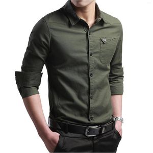 Heren t shirts lente herfst casual long shirt knop mouw pocket raap merk zachte jurk militaire wind katoenen slanke mannen