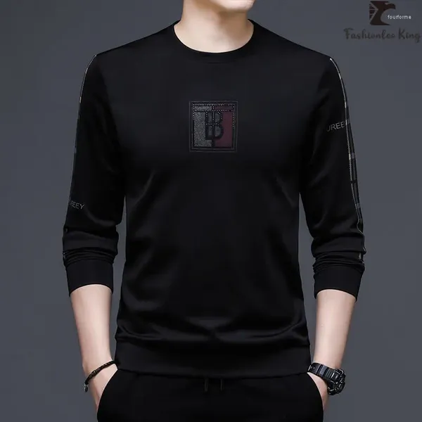 Camisetas para hombre, camiseta de estilo coreano con cuello redondo para primavera y otoño, suéter de moda con estampado de letras grandes, Tops de calle