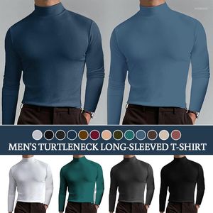 Camisetas para hombre, camisetas finas con cuello vuelto para primavera y otoño, camisetas elásticas informales de tortuga, camisetas elásticas básicas ajustadas para hombre