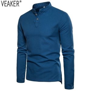 Camisetas para hombres Camisetas de lino de algodón de primavera Estilo chino Slim Fit Tops de manga larga Hombres Camisa transpirable de color sólido 220920