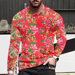 Heren T-shirts Lente Bloemen T-shirt Grote Bloem Etnische Stijl Tees Tops Chinese Traditionele Mode Lange Mouw Harajuku Casual Shirt