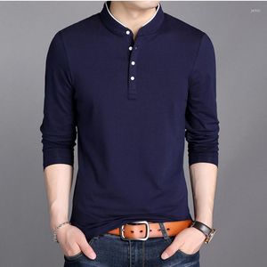 Camisetas de manga larga para hombre, jerséis de algodón con medio botón, camisetas casuales sólidas, cómodas camisetas delgadas de marea coreana de talla grande