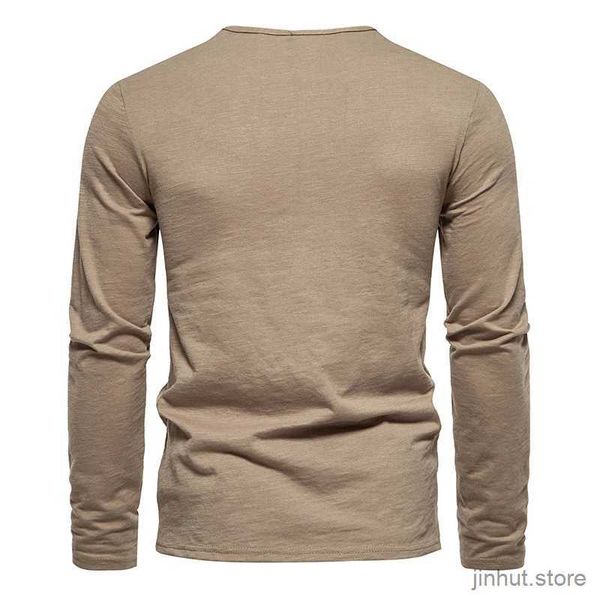 T-shirts masculins Spring Mens Henley Collar T-shirts à manches longues Men Hommes Cound Color Top Tees Single Breasted T-shirt Vintage Soft Fotting