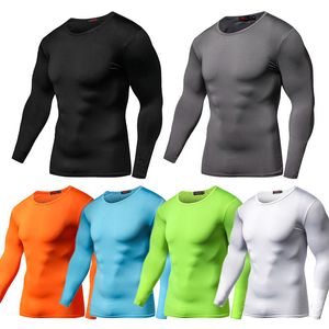 T-shirts pour hommes Printemps Couleur unie Compression Hommes T-shirt à manches longues Bodybuilding Polyester Tops S-XXL Taille Fitness Homme Vêtements 230414