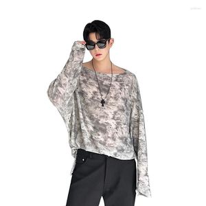 Camisetas para hombre, camiseta de manga larga de murciélago teñida con lazo a la moda coreana para primavera y verano, ropa de calle para hombre, camisetas casuales sueltas Vintage, camisetas para mujer