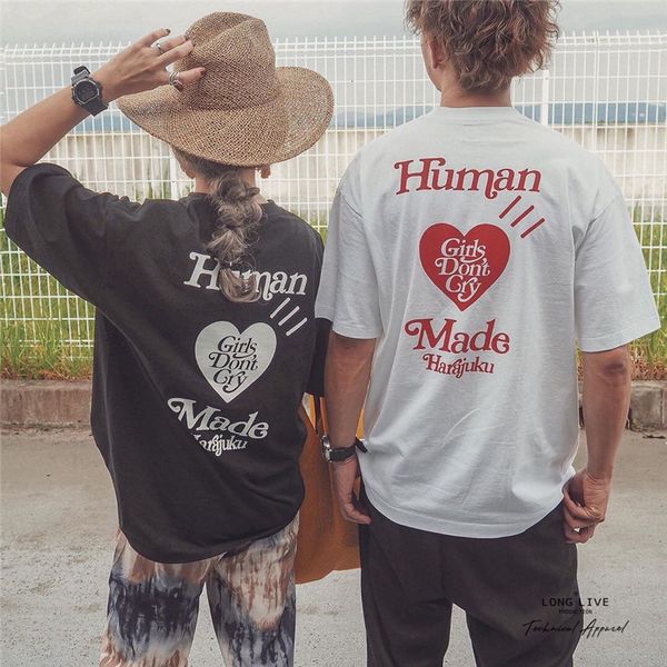 T-shirts masculins ss harajuku japon les filles faites humaines ne pleurent pas t-shirt hommes femmes coeur imprime