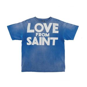 Camisetas para hombre ss Saint Michael love from saint letter print Hombres Mujeres 1 1Retro Wash Old High Quality Casual Streetwear T-shirt Tees 230525