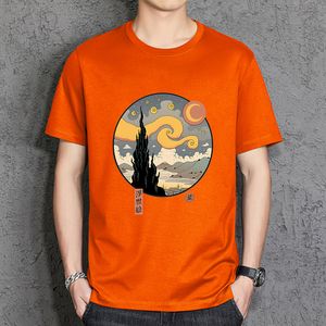 Camisetas de hombre Starry Ukiyo-E Night Camisetas de hombre Camisetas básicas de gran tamaño Algodón de calidad Manga corta Gráficos cómodos Ropa de hombre 230508