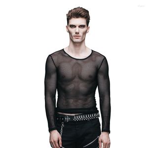 T-shirts pour hommes Steampunk col rond noir Sexy T-shirt transparent hauts gothique à manches longues T-Shirts en maille