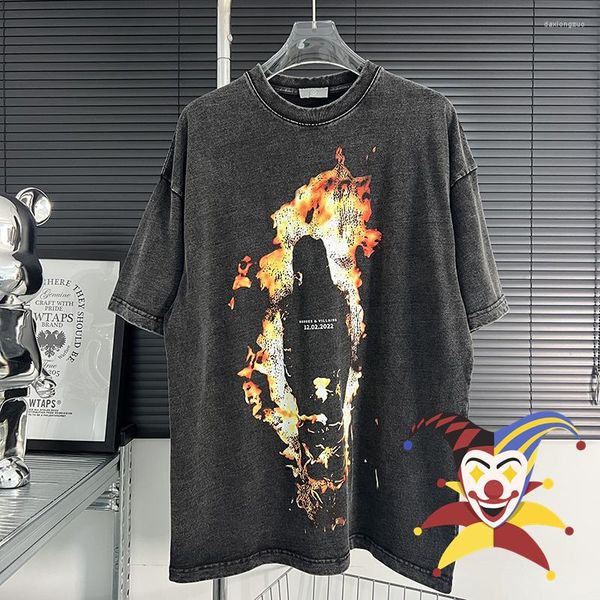 T-shirts pour hommes Street Creative Abstract Flame Character T-shirt imprimé Hommes Femmes Chemise à manches courtes Hip-Hop Top Tees