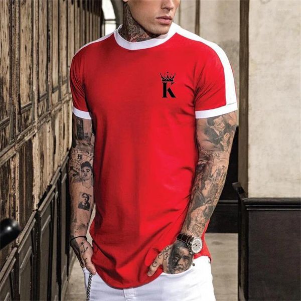 Camisetas para hombre Camiseta de moda urbana Camiseta con estampado de rey 3d Ropa ajustada de manga corta K Tops a rayas Camisetas de estilo británico de verano de gran tamaño para hombre