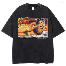 T-shirts pour hommes Street Fighter Chun Li T-shirt graphique Hip Hop lavé à manches courtes en coton d'été unisexe t-shirt surdimensionné streetwear