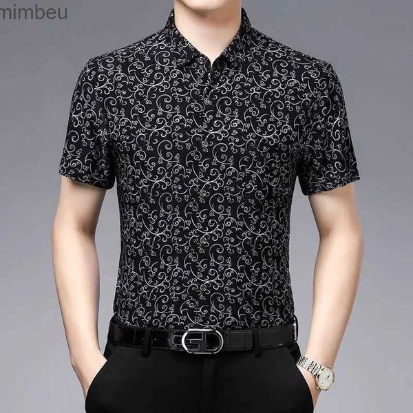 Camisetas para hombres Streetwear Moda Hombres Manga corta Camisas florales negras Y2k Verano Secado rápido Lucky Cloud New Holiday Casual Solapa Top suelto 2023L240110