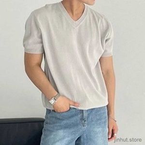 T-shirts masculins streetwear masculin vêtements mode V cou de cou t-shirts tricot à manches à manches courtes