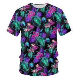 T-shirts Heren Streetwear Novelty Stijl 3D Kleurrijke Bloem Bladeren Horror Skulls Oversized 6XL Losse Casual Mannen / Druppels