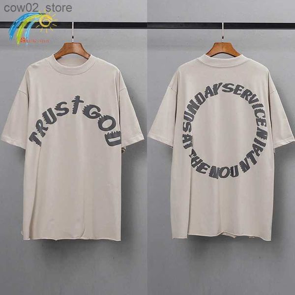 T-shirts hommes Streetwear T-shirt surdimensionné Tee-shirt Hommes Femmes 1 1 Mousse de coton Impression Service du dimanche Trust God Top à manches courtes Q240201