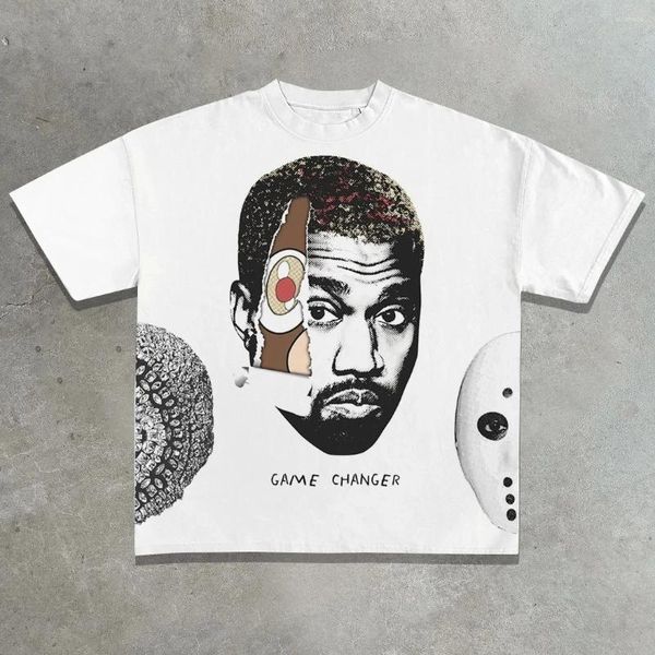 Camisetas para hombres streetwear camiseta y2k hip hop cara gráfica estampado camisa de gran tamaño para hombres harajuku cuello redondo de manga de manga corta