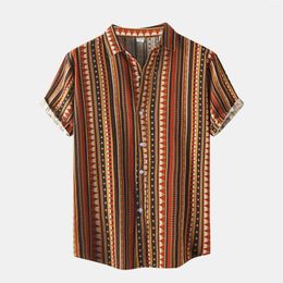 T-shirts pour hommes Stripe Beach Turn-Down Shirt Collar Short Geometric Casual Sleeve Men