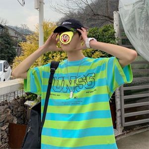 T-shirts pour hommes Stripe Mens 2023 O-Cou Jaune T-shirt Casual Home Tee pour l'été Harajuku T-shirt Hommes Hommes T-shirts Tops coréens Vêtements