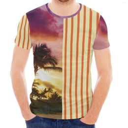 Heren t shirts gestreepte bachfront ontwerp geprinte strand aan het strand van Hawaiiaanse polynesische stijl slanke bemanningslid korte mouw zomersport shirt luxe