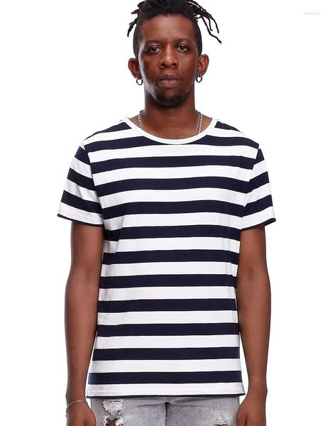 Camisetas para hombre Camisa a rayas para hombre Slim Fit Negro Blanco Azul marino Rojo Incluso camiseta a rayas Hombre Manga corta Moda O Cuello Top Tees