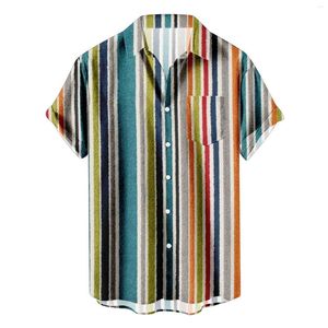 T-shirts pour hommes rayé été à manches courtes coupe régulière bouton imprimé Camisa robe sociale chemise vêtements de plage hauts à la mode