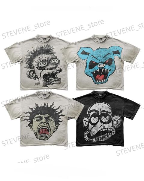 T-shirts hommes Strtwear T-shirt Y2k Harajuku Rétro Graffiti Plus Taille Coton T-shirt Gothique Classique Casual Quotidien Été Col Rond Chemise T240325