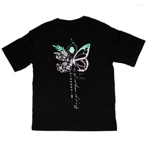 Heren t shirts-stijl reflecterende verkleuring logo bloemen vlinder Girly tattoo patroon unisex t-shirt katoenen halve mouw tees