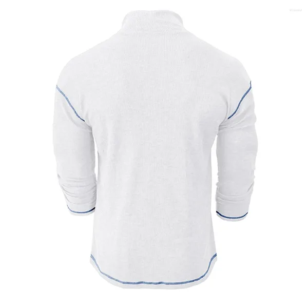 Camisetas para hombre Camiseta cómoda y elegante de moda Otoño Casual Textura de rejilla Mangas largas Azul oscuro Gris Blanco