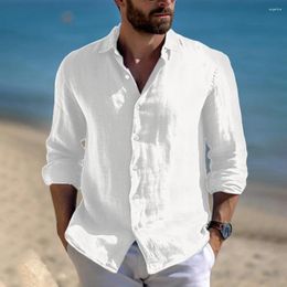 T-shirts masculins chemises solides élégantes Boulouses à manches longues Blouse Hawaiian Streetwear Tops Fit White / Black / Rose / Ble