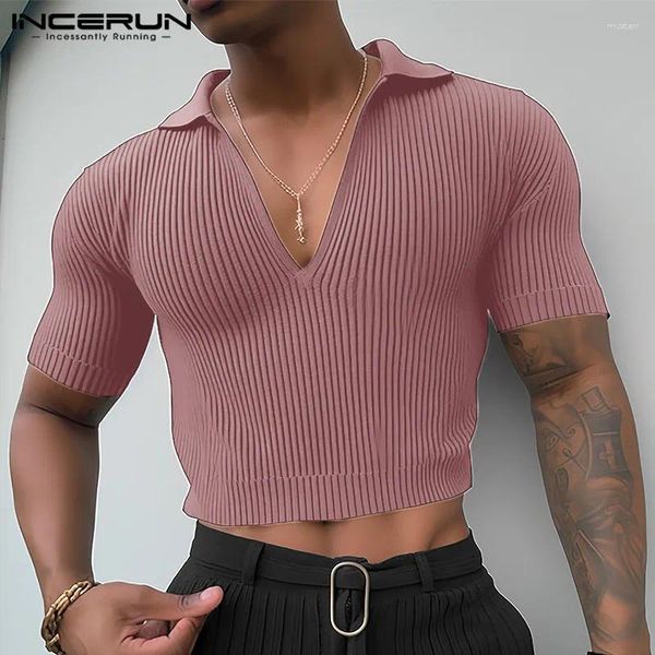 T-shirts masculins haut de gibère bien ajusté Incerun 2024 hommes tricot en V V Camisea S-5XL