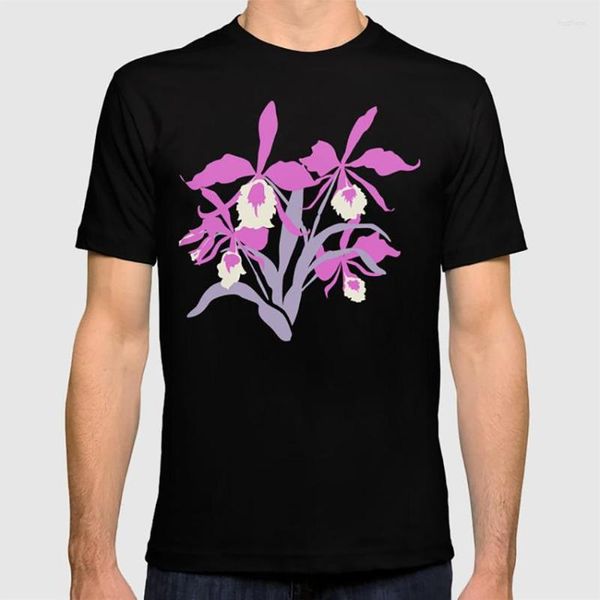 T-shirts pour hommes stylisés Cattleya sympodial orchidée violette chemise d'art graphique fleur orchidées fleurs