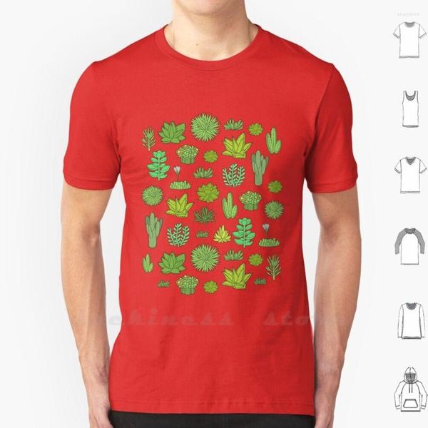 Camisetas para hombre, camiseta con estampado de suculentas, talla grande 6xl, camiseta fresca de algodón, Vector de planta, bonito patrón de desierto, suculento Agave, verde Tropical