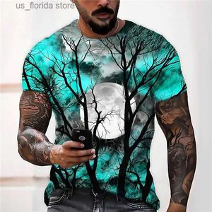 T-shirts voor heren Zomer 2022 Heren T-shirt 3D Maan Mooi overhemd O-hals Oversized Korte Slve Polyester Mode Top Unisex Herenkleding Ts Y240315