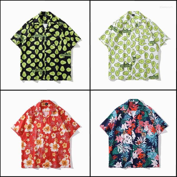 T-shirts pour hommes Été 2023 Avocat Full Print Floral Chemise à manches courtes pour hommes et femmes Loose Fit Lovers Hawaiian Beach Casual